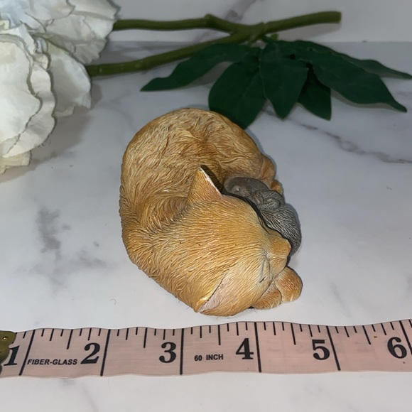 Vintage Cat Figurine Ginger Kitty Gray Mouse Hand Painted Resin Statue Cat Mouse - Picture 9 of 14